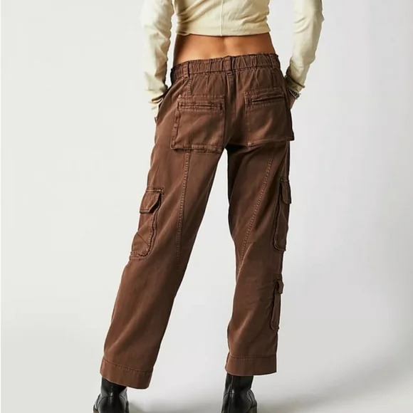 NEW Free People Tahiti Corduroy Cargo Boho Gorpcore Chocolate Brown Pants Size M - Picture 2 of 14